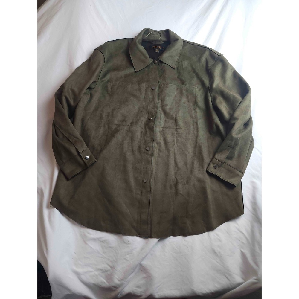 Truth by‎ Republic Shirt Jacket Womens Size 1X Green Faux Suede Button Front
